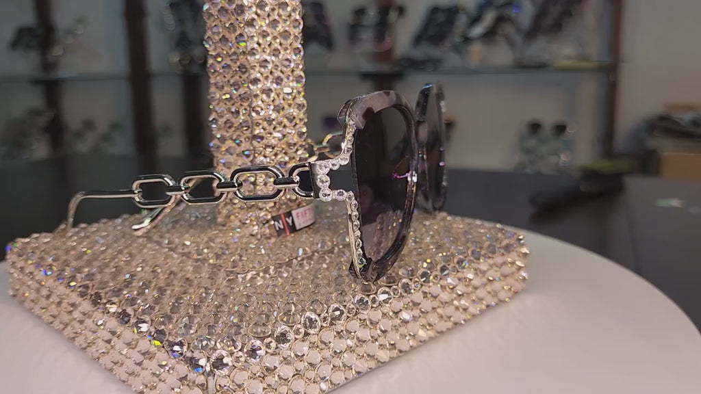 Poppy Glamorous Bling Square Women Sunglasses  W Clear  Genuine European Crystals, 100% UV Protection. NY Fifth Avenue