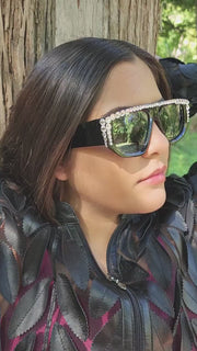 Goliath, Luxury Square SUNGLASSES Black, Clear Genuine European Crystals, Hand Crystallized in USA, NY Fifth Avenue