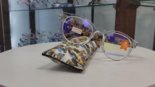 Fuji, (Blue Light Glasses) (60% Anti Blue Light Ray Protection) Men, Women, Anti Eyestrain, L. Amber Lens, 4 All Screen Types, Clear Round