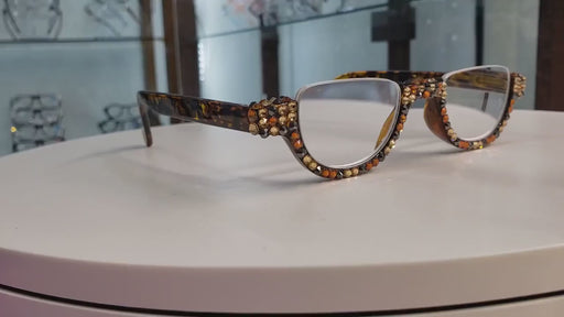 Half Moon, (Bling) Woman Reading Glasses Adorned W (Hematite, Cooper, L. Colorado) Genuine European Crystals  Lower Nose, NY Fifth Avenue.