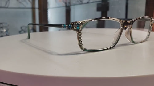 Vienna, (Bling) Women Reading Glasses W (Black Diamond, Blue Zircon Genuine European Crystals +1.25 +3 (TortoiseShell Green) NY Fifth Avenue