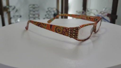 Florence, (Bling) Reading Glasses For Women W (Light Colorado, Cooper) +1.25.. +3 (Orange, Gold) Paisley. NY Fifth Avenue