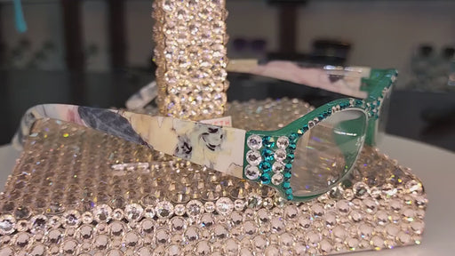 Rosie Bling Reading Glasses Women W (Clear N AB) Genuine European Crystals (Turquoise / Green) NY Fifth Avenue