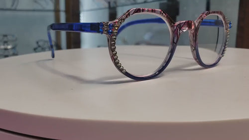 The Hexagon, (Bling) Women Reading Glasses W (Black Diamond, Montana) Genuine European Crystals (Geometric) (Clear,Red, Blue NY Fifth Avenue