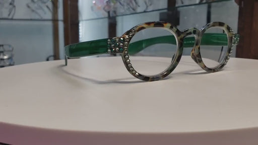 Sephora, (Bling) Reading Glasses Women W (Black Diamond, Blue Zircon) Genuine European Crystals (Green Tortoise Shell) NY Fifth Avenue