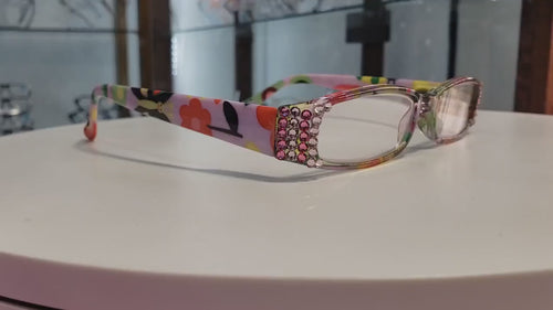 Elsa, (Bling) Reading Glasses for women W (L. Amethyst, Rose) Genuine European Crystals (White, Pink) Paisley, Optical    NY Fifth Avenue