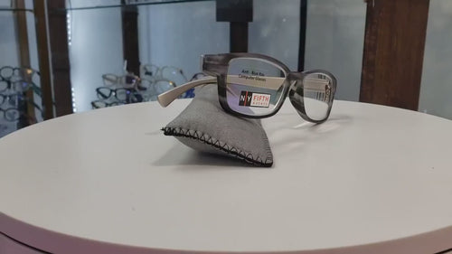 Quinn, (Blue Light Glasses) (60% Anti Blue Light Ray Protection) Men, Women, Anti Eyestrain, L. Amber Lens, 4 All Screen Types, Square Grey