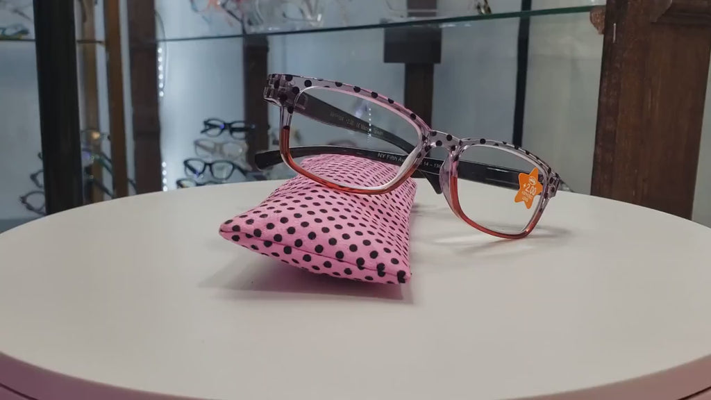 Julia, Premium Reading Glasses High End Reading Glass +.50 to +6 magnifying glasses (Pink Polka Dot) (Rectangular) optical Frames