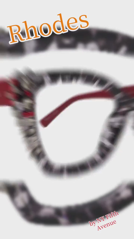 Rhodes, Bling Reading Glasses (1.25 to 3.00)Cat Eye Tortoise Red with Black Diamond & Light Siam Austrian Crystals NY Fifth Ave