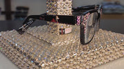 Azul, (Bling) Reading Glasses 4 Women W (Hematite N Rose)Genuine European Crystals. +1.5..+5  NY Fifth Avenue (Wide frame)