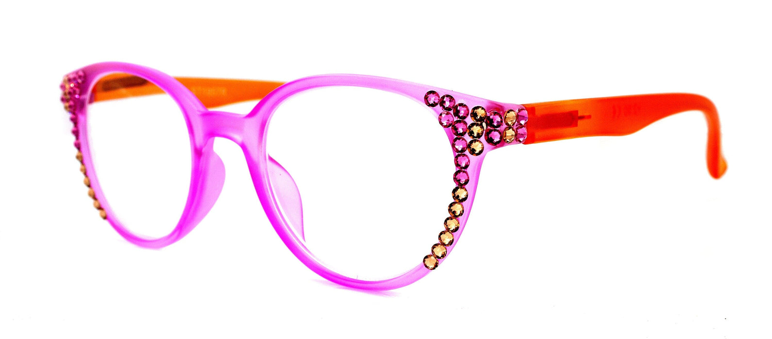 Rio, (Bling) Women Reading Glasses W ( Fuchsia, L. Colorado) Genuine European Crystals, Translucent Round (Pink + Orange) NY Fifth Avenue