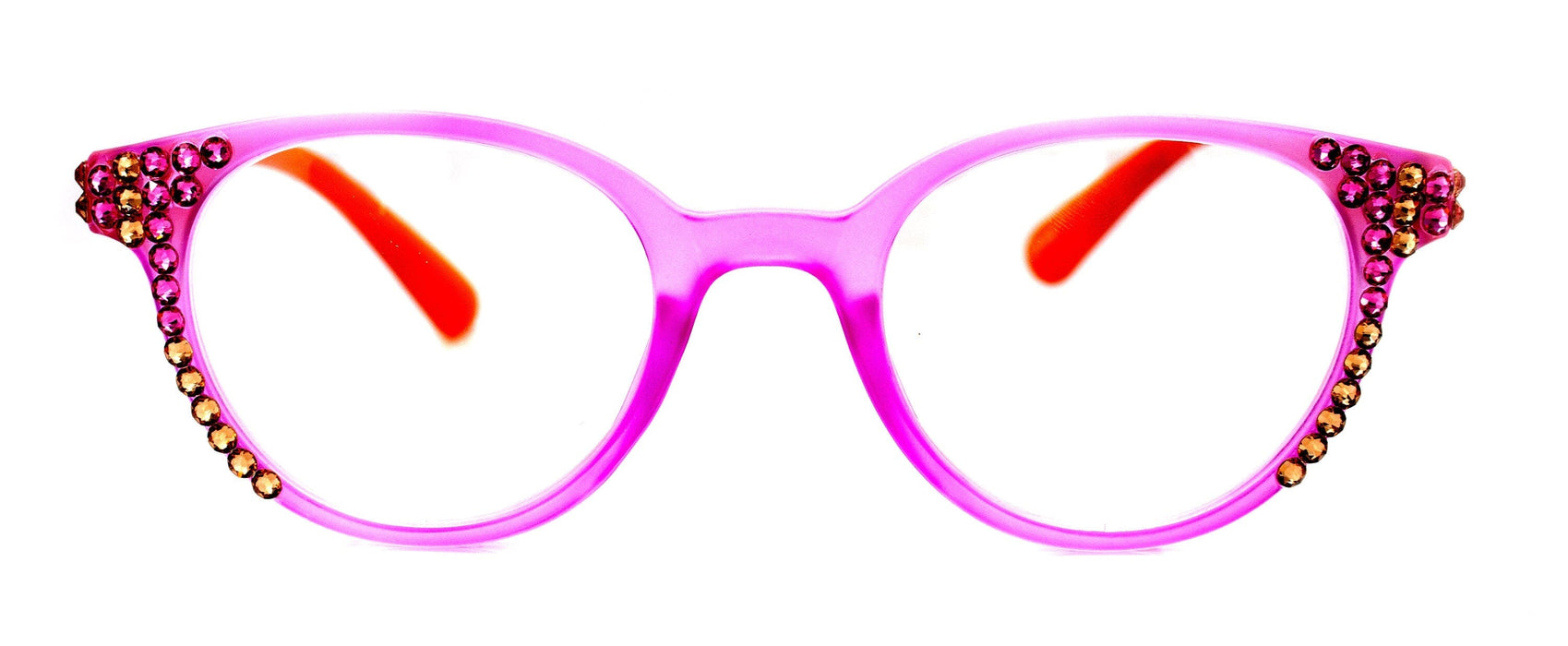 Rio, (Bling) Women Reading Glasses W ( Fuchsia, L. Colorado) Genuine European Crystals, Translucent Round (Pink + Orange) NY Fifth Avenue