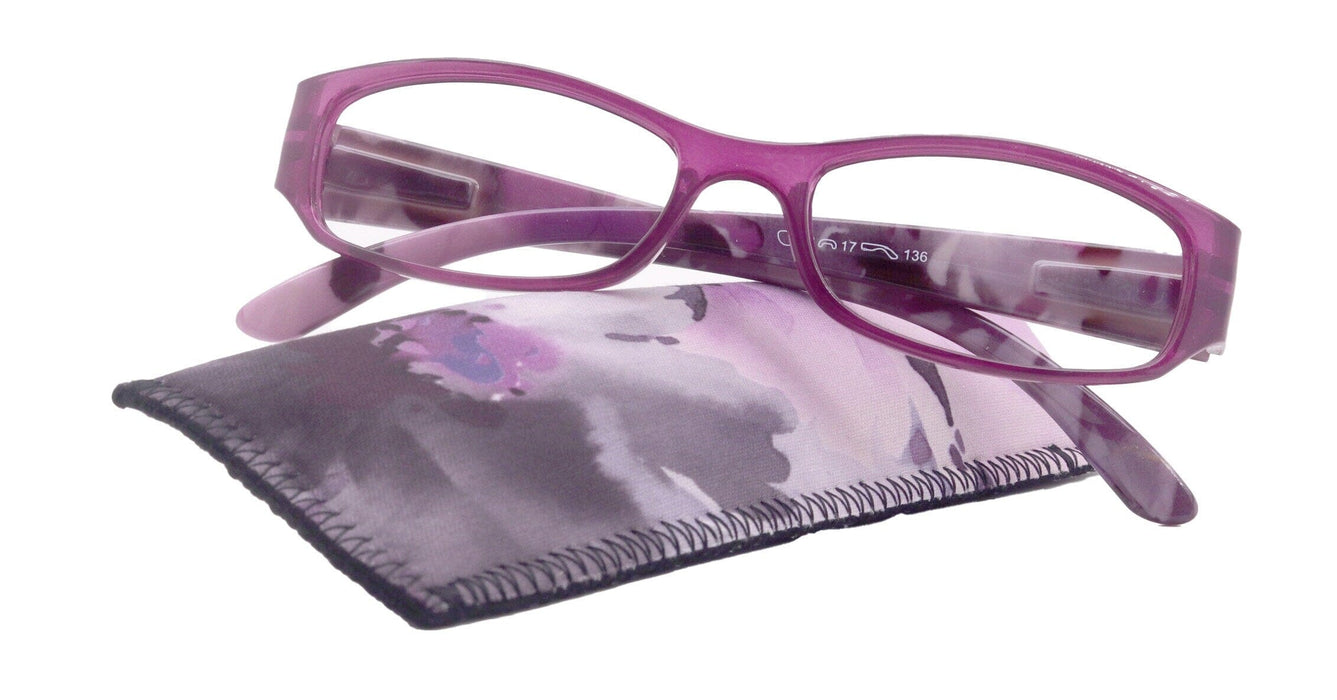 Rosie Premium Reading Glasses, Fashion Reader (Flower Purple) Print, Oval Shape +4 High Magnification, NY Fifth Avenue (Wide Frame)