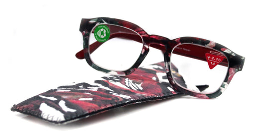 Sasha, (Premium) Reading Glasses, High End Readers +1.25..+3 Magnifying Eyeglasses (Black n Red) Camo Square Optical Frames NY Fifth Avenue