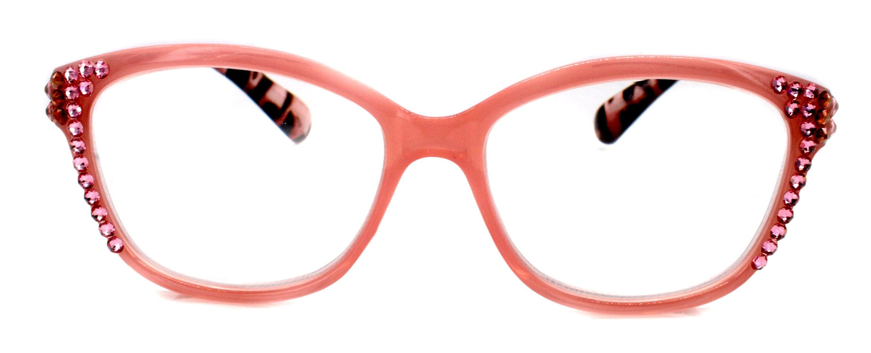 Savannah, (Bling) Reading Glasses 4 Women W (Light Rose, Rose) Genuine European Crystals. Square +1.25..+3 (Tortoise Brown n Pink)