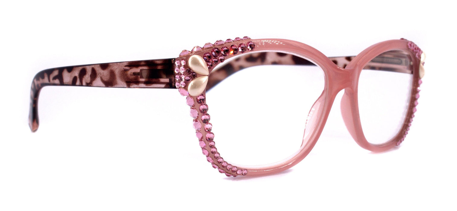 Savannah, (Bling) Women Reading Glasses W (2X line) (Light Rose, Rose, Pearl Teardrop)Genuine European Crystals. (Pink) NY Fifth Avenue.