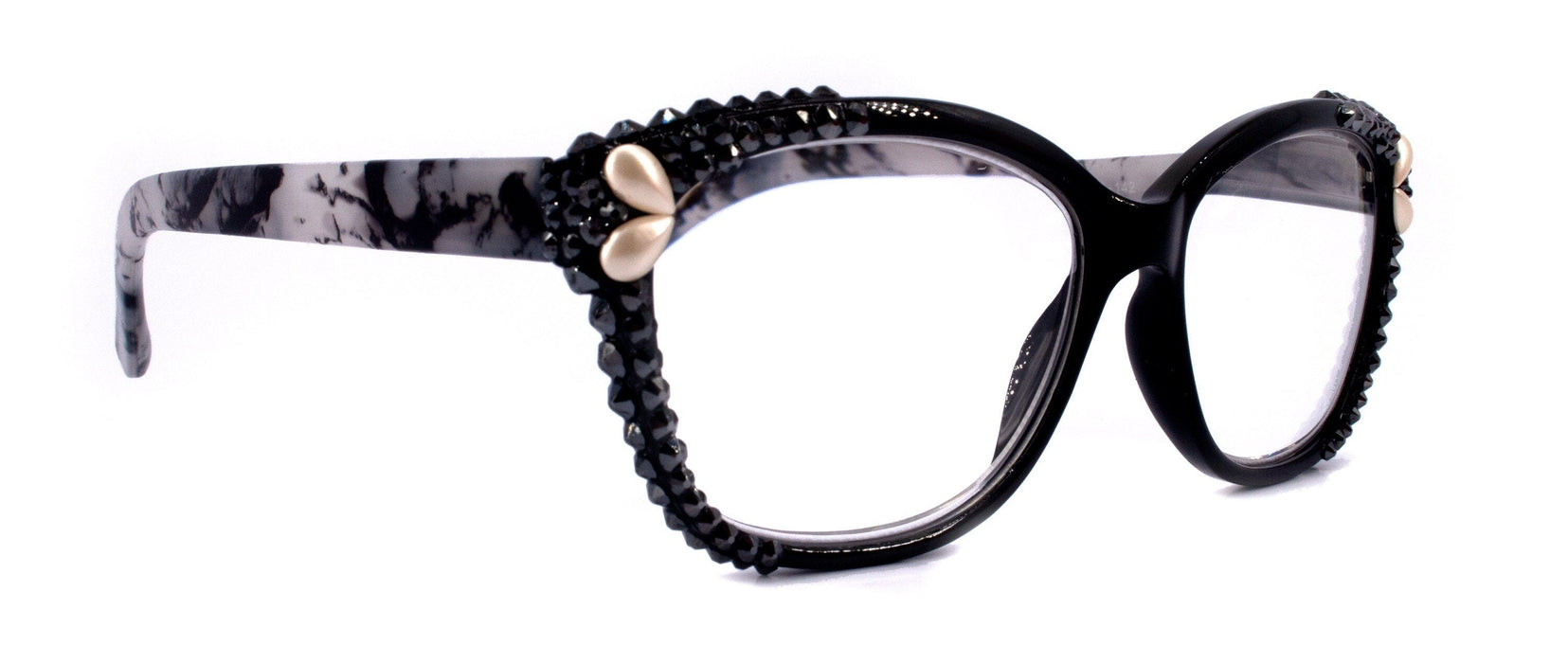 Savannah, (Bling)Women Reading Glasses W (2X line)(Hematite, Pearl Teardrop)Genuine European Crystals.(Black,Tortoise shell) NY Fifth Avenue