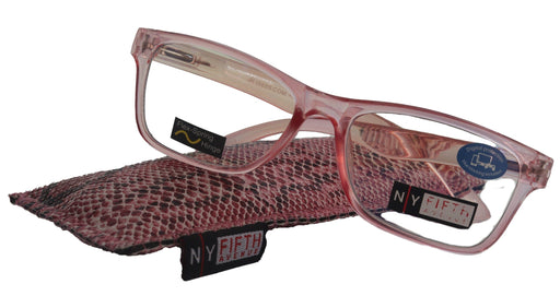 Sophie (Blue Light Glasses) (Blue Blocker) Reduce Eyestrain, A/R Anti Glare. +1.25..+3.00 Square (Transparent Pink) NY Fifth Avenue.