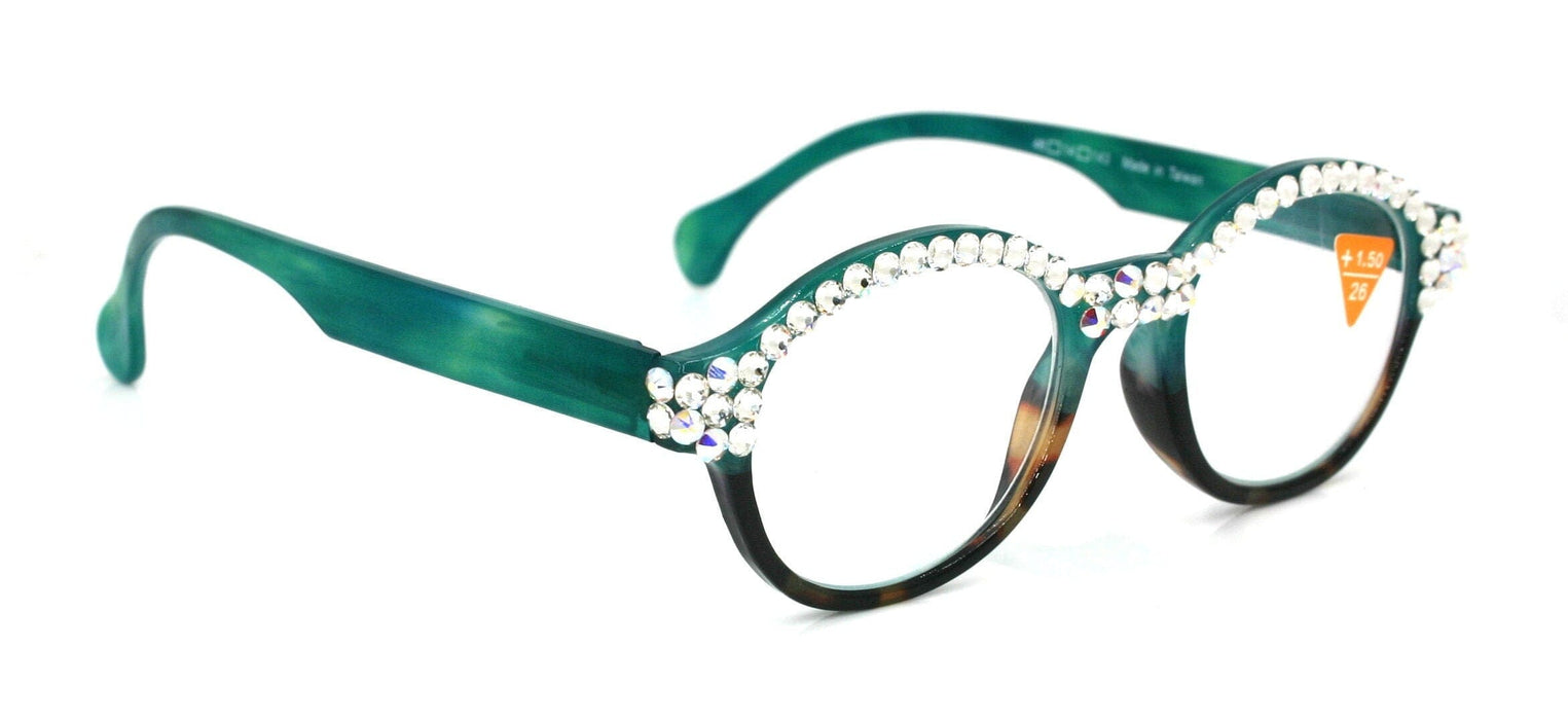 The Alchemist, (Bling) Round Women Reading Glasses W (Full TOP) (Clear, AB Aurora Borealis) Genuine European Crystals NY Fifth Avenue