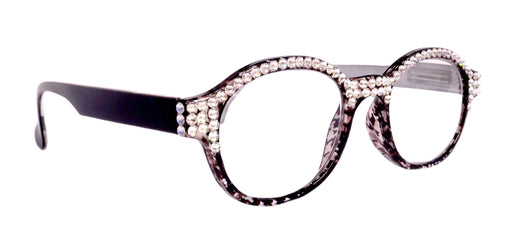 The Alchemist, (Bling) Round Women Reading Glasses W (Full TOP) (Clear) Genuine European Crystals (Hound tooth, Black) NY Fifth Avenue