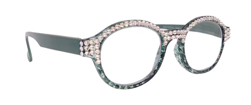 The Alchemist, (Bling) Round Women Reading Glasses W (Full TOP) (Clear) Genuine European Crystals (Hound tooth, Green) NY Fifth Avenue