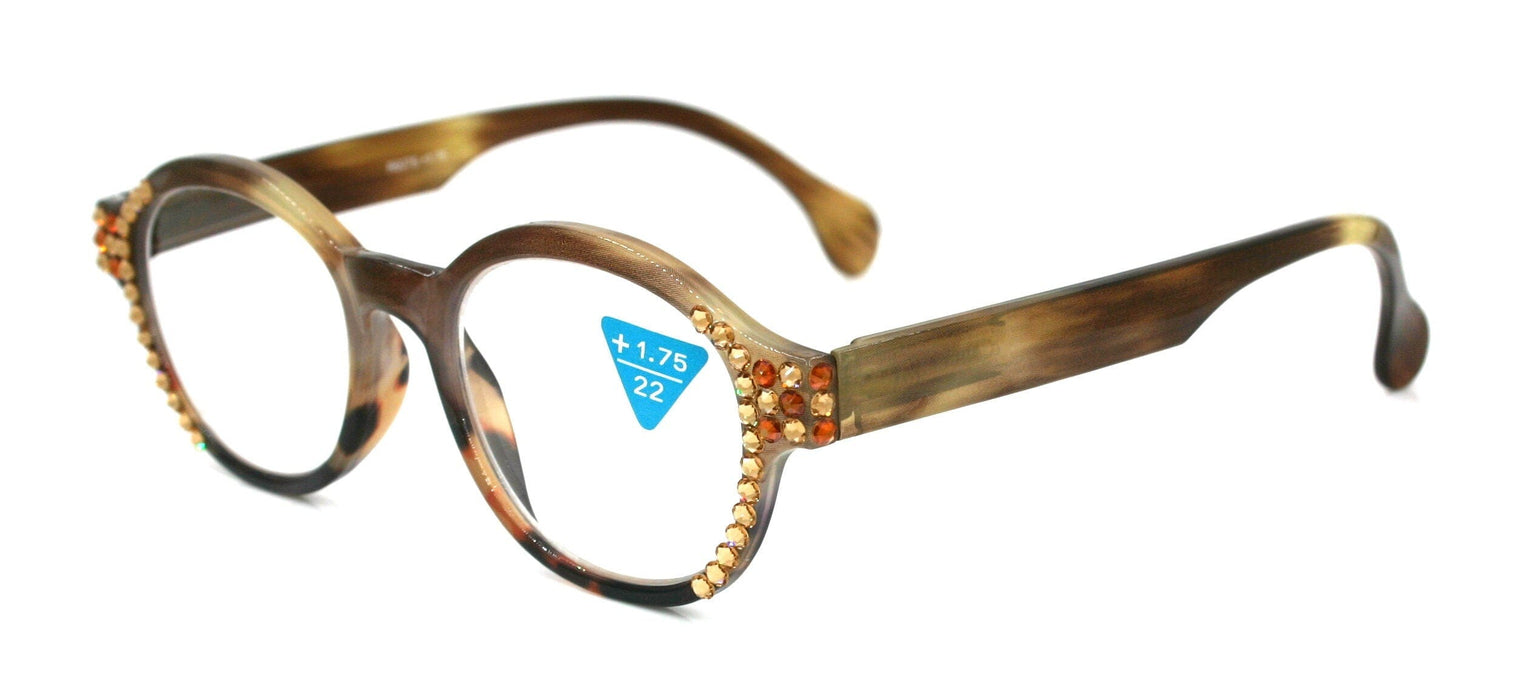 The Alchemist, (Bling) Round Women Reading Glasses W (L. Colorado, Cooper) Genuine European Crystals (Marble Brown) Circle NY Fifth Avenue