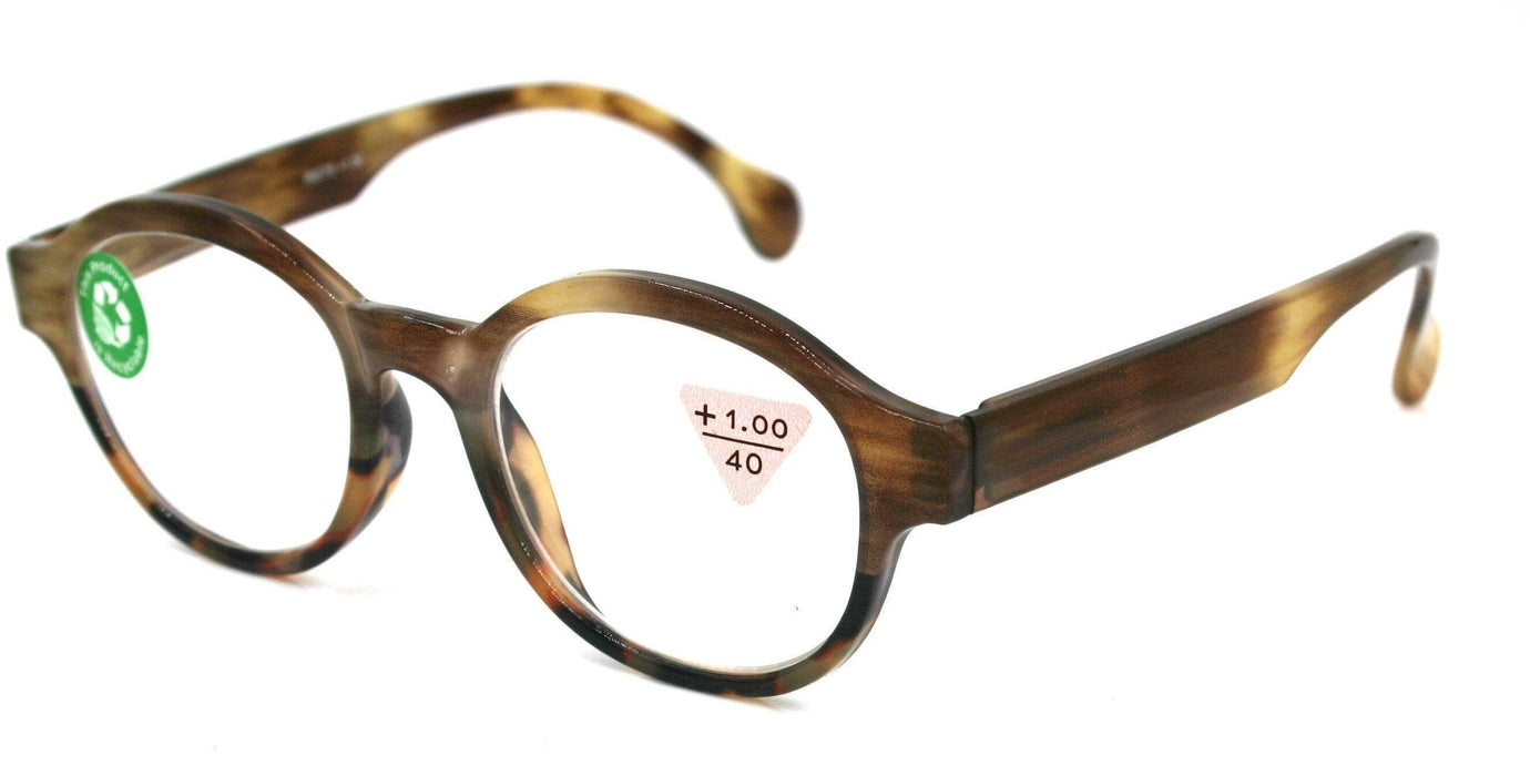 The ALCHEMIST, (Premium) Reading Glasses, Round Frame +1.25 .. +3 Magnifying Eyeglasses (Marble Brown) Circle Style. NY Fifth Avenue