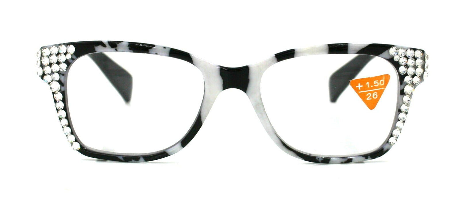 The Bohemian, (Bling) Reading Glasses 4 Women w (Clear)Genuine European Crystals.+1.25 .. +4 (Black n White Tortoise shell)