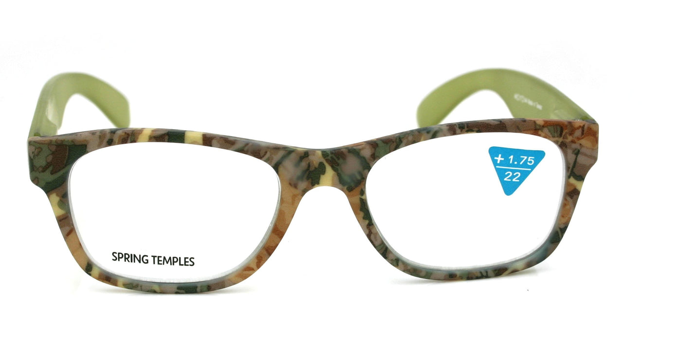 The Forester, (Premium) Reading Glasses, High End Reader +1.25 to +3 Magnifying Wayfarer Style (Green Camouflage) Frame. NY Fifth Avenue