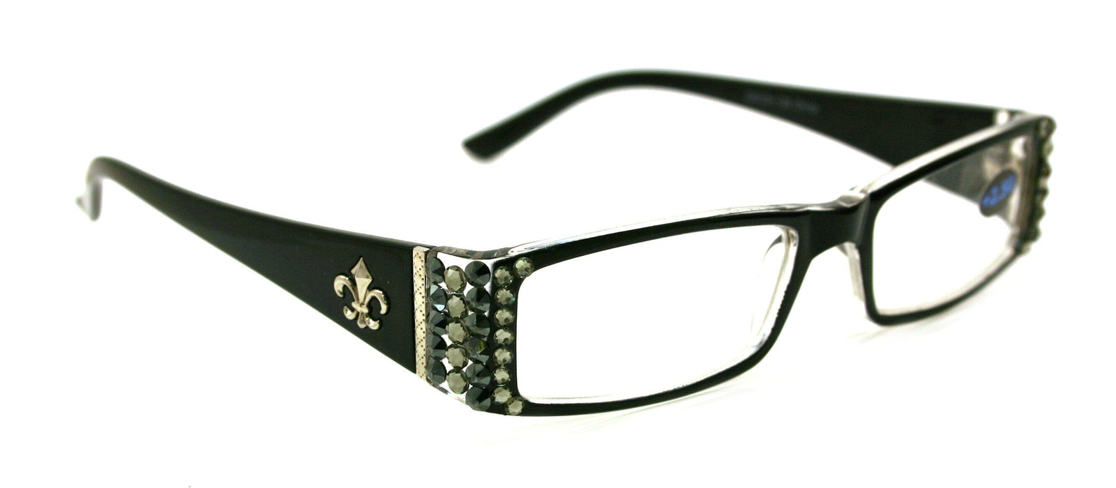 The French, (Bling) (Fleur De Lis) Women Reading Glasses W (Black Diamond, Hematite) Genuine European Crystals (Black) Frame NY Fifth Avenue