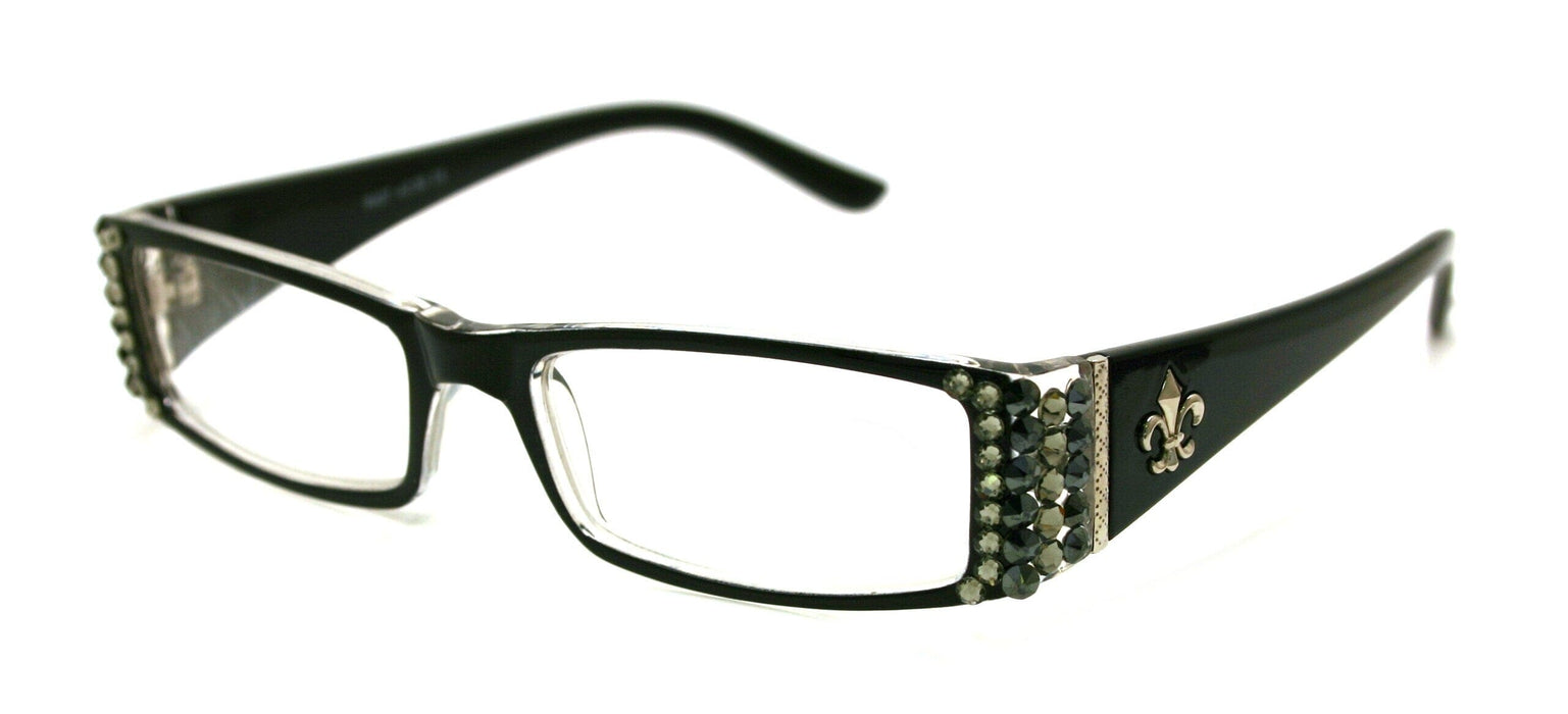 The French, (Bling) (Fleur De Lis) Women Reading Glasses W (Black Diamond, Hematite) Genuine European Crystals (Black) Frame NY Fifth Avenue