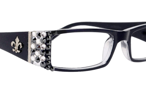 The French, (Bling) (Fleur De Lis) Women Reading Glasses W (Clear, Hematite) Genuine European Crystals (Black) Frame NY Fifth Avenue