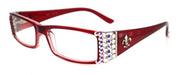 The French, (Bling) (Fleur De Lis) Women Reading Glasses W Genuine European Crystals (Aurora Borealis, Clear) (Red) Frame, NY Fifth Avenue