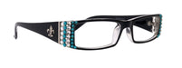 The French, (Bling) (Fleur De Lis) Women Reading Glasses W Genuine European Crystals (Turquoise, Clear) (Black) Frame, NY Fifth Avenue