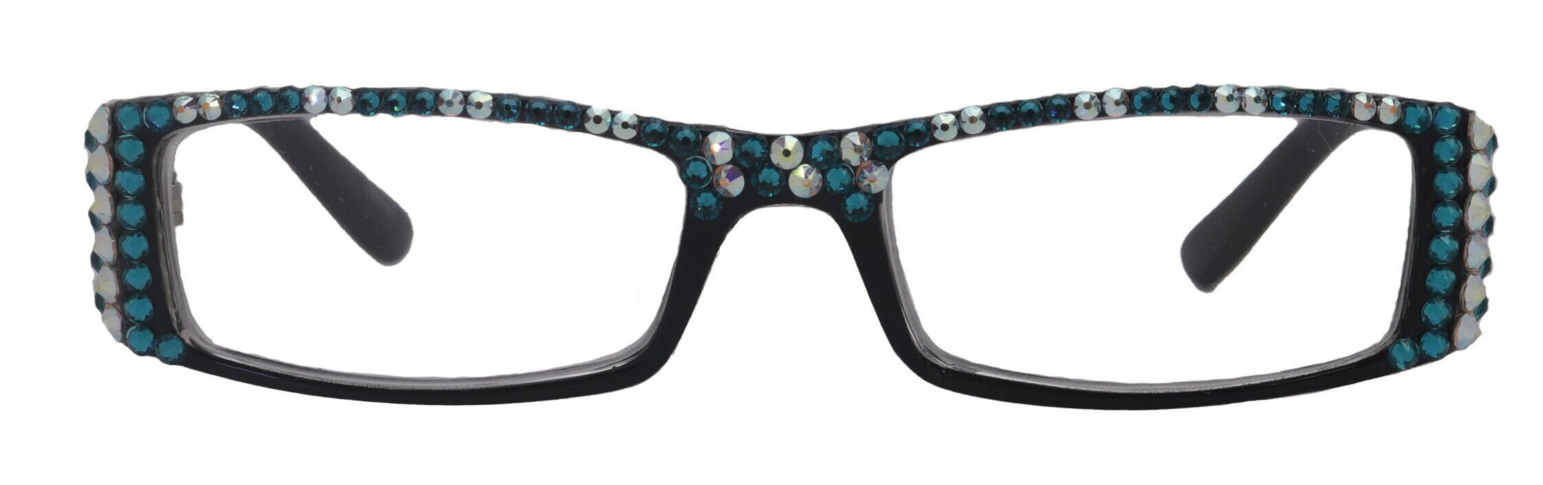 The French ( Full Bling) (Fleur De Lis) Women Reading Glasses W (AB Aurora Borealis N Turquoise) Genuine European Crystals , NY Fifth Avenue