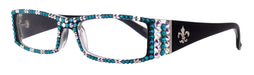 The French ( Full Bling) (Fleur De Lis) Women Reading Glasses W (AB Aurora Borealis N Turquoise) Genuine European Crystals , NY Fifth Avenue