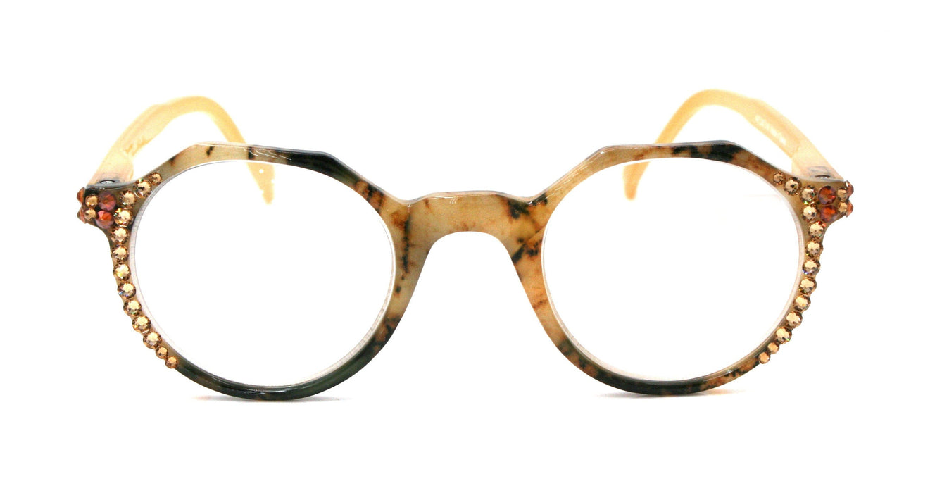 The Hexagon, (Bling) Women Reading Glasses W (Cooper, L. Colorado) Genuine European Crystals (Yellow, Tortoise Shell) NY Fifth Avenue