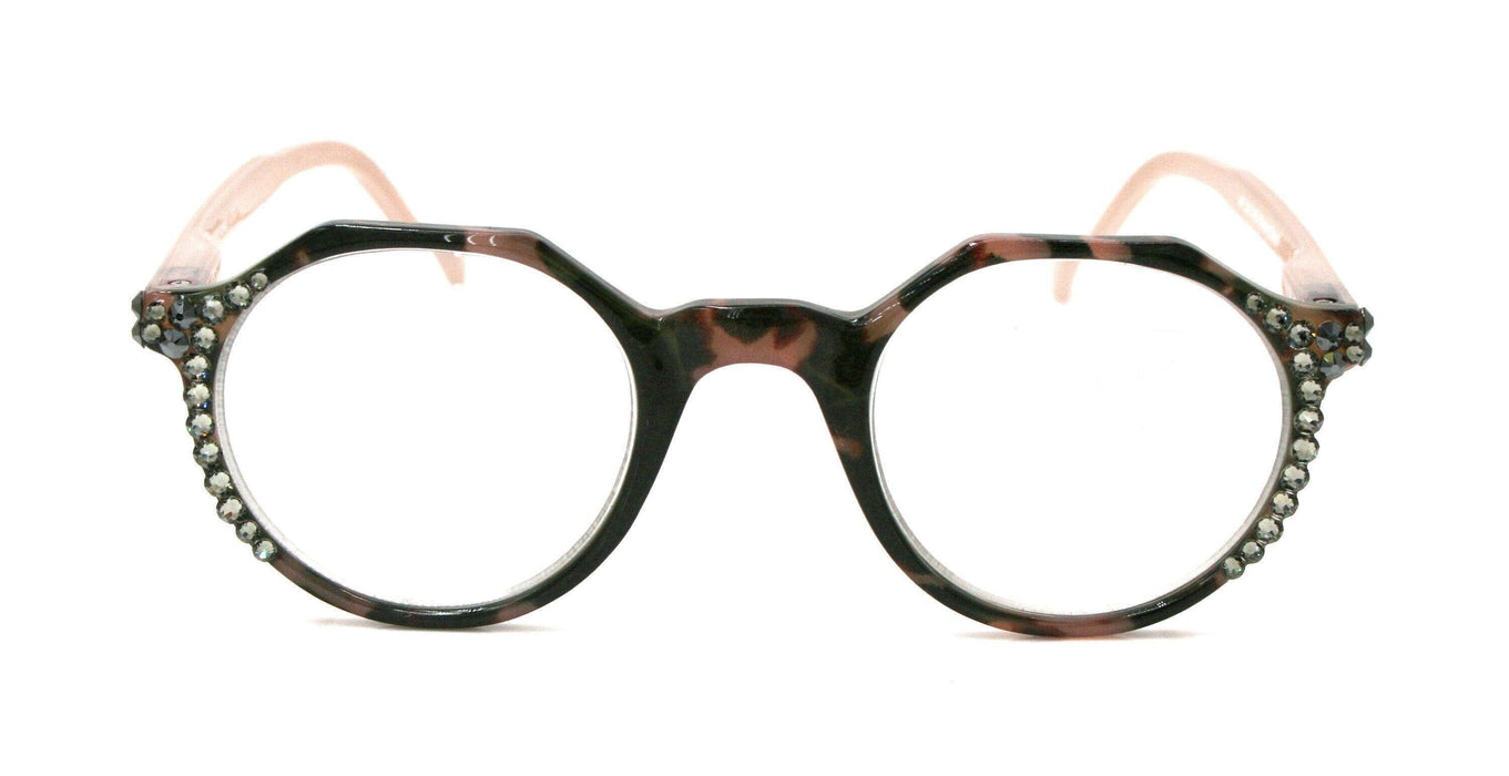 The Hexagon, (Bling) Women Reading Glasses W (Hematite, Black Diamond) Genuine European Crystals (Peach, Tortoise Brown) NY Fifth Avenue