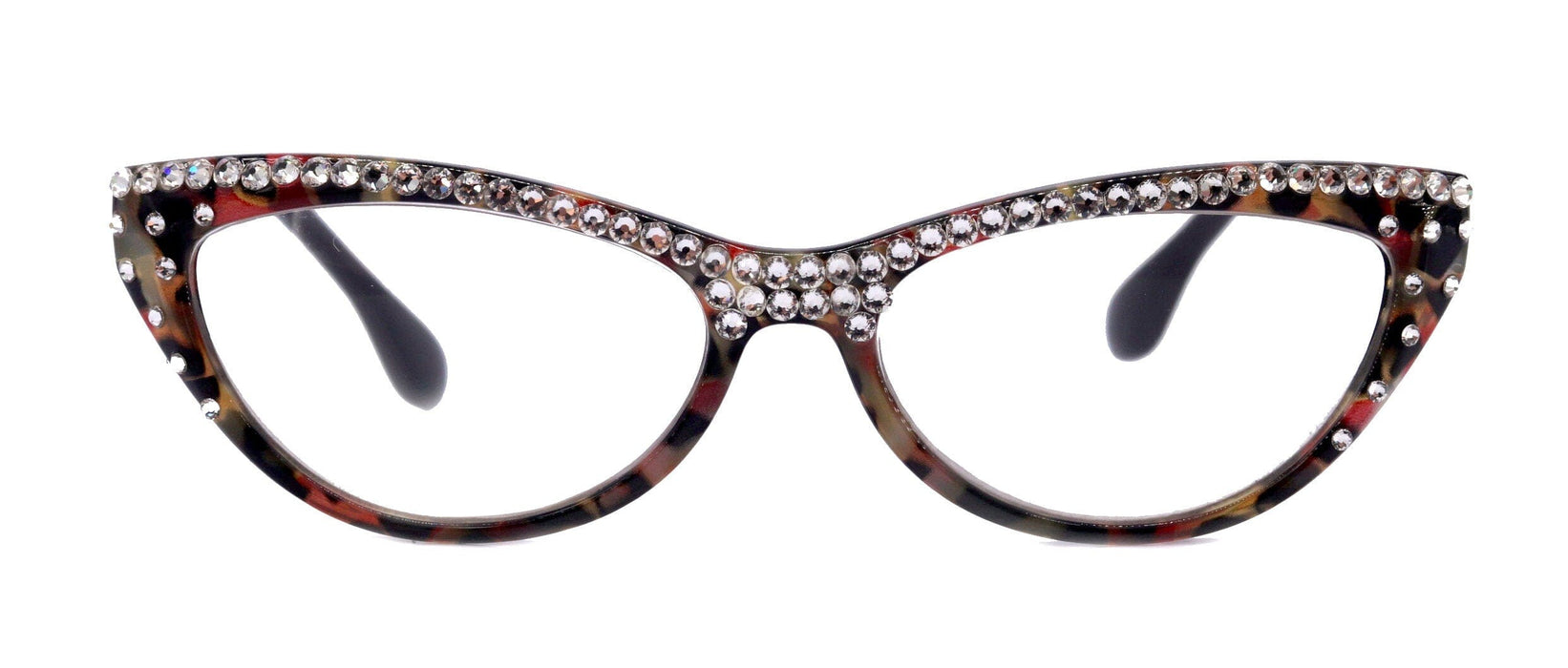 The Lynx, (Bling) Reading Glasses 4 Women W (Full Top) (Clear) Genuine European Crystals, Magnifying Cat Eye (Leopard Red) NY Fifth Avenue