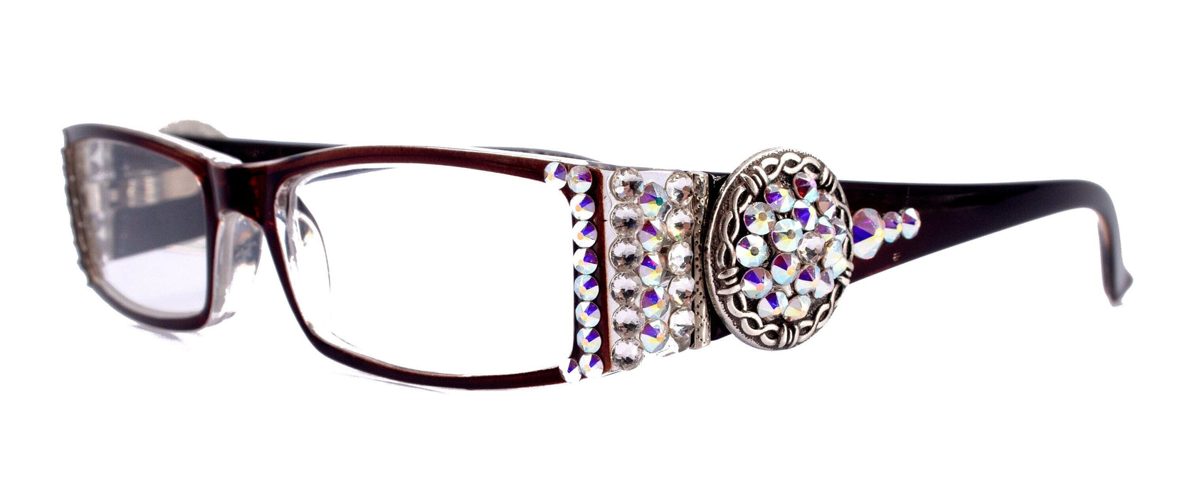 The Medallion, (Bling) Reading Glasses 4 Women W (Clear, AB ) Genuine European Crystals (barbed wire Western Concho) NY Fifth Avenue