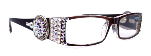 The Medallion, (Bling) Reading Glasses 4 Women W (Clear, AB ) Genuine European Crystals (barbed wire Western Concho) NY Fifth Avenue