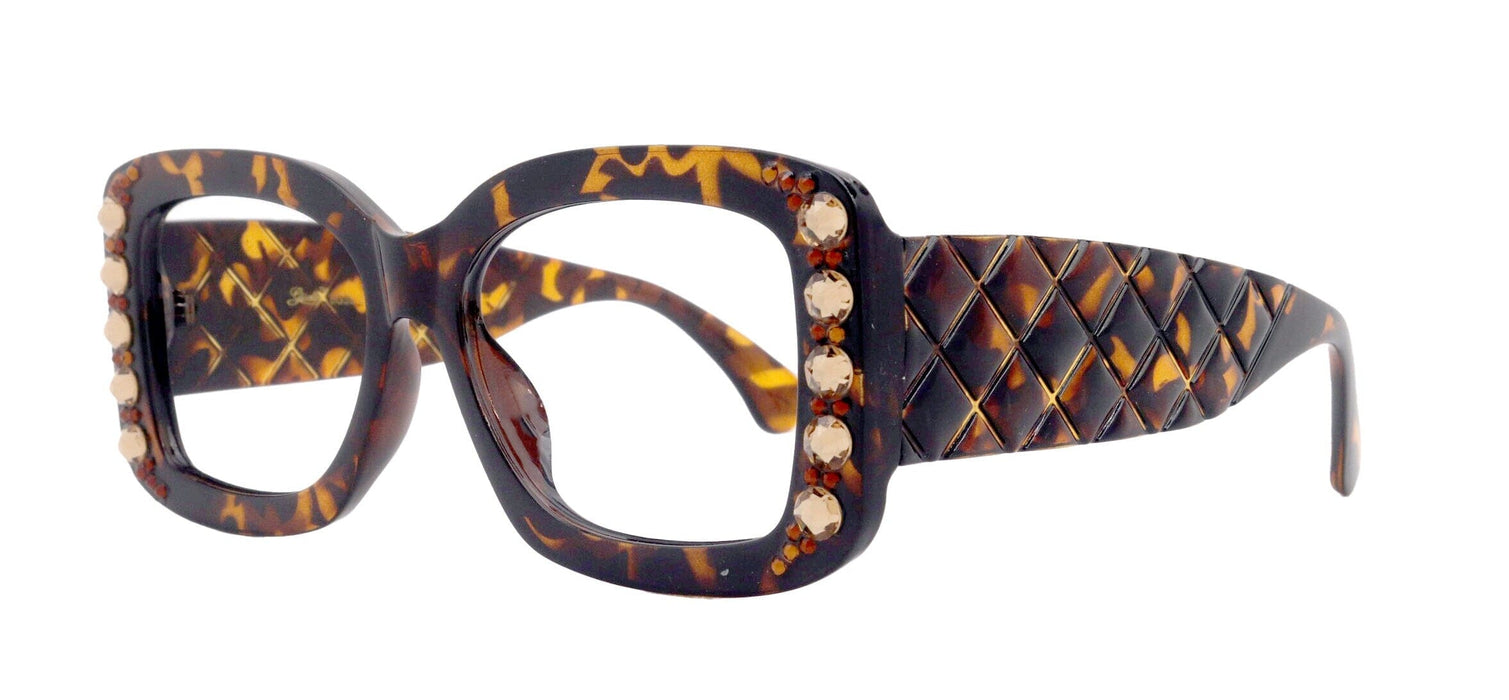 Tokyo, (Bling) Large Women Reading Glasses (Brown) (SV , Line Bifocal, Sun Readers, No Line Bifocals Progressive)