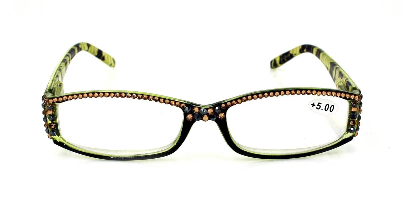 Tuscany, (Bling) Reading Glasses For Women Adorned W (Full Top) (L. Colorado) (Black, Green) Rectangular, NY Fifth Avenue