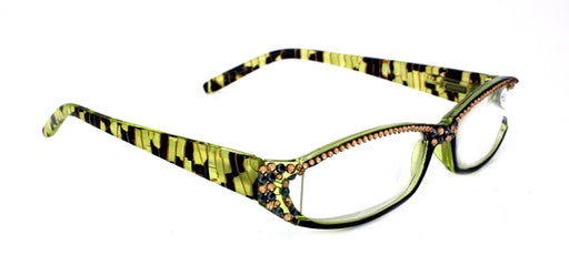 Tuscany, (Bling) Reading Glasses For Women Adorned W (Full Top) (L. Colorado) (Black, Green) Rectangular, NY Fifth Avenue