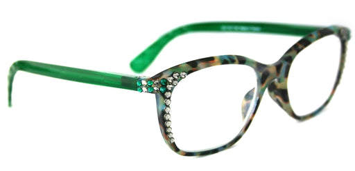 Venus, (Bling) Women ReadingGlasses W (Emerald, Black Diamond)Genuine European Crystals.+1.50 to +500 (Green)Leopard Square NY Fifth Avenue.