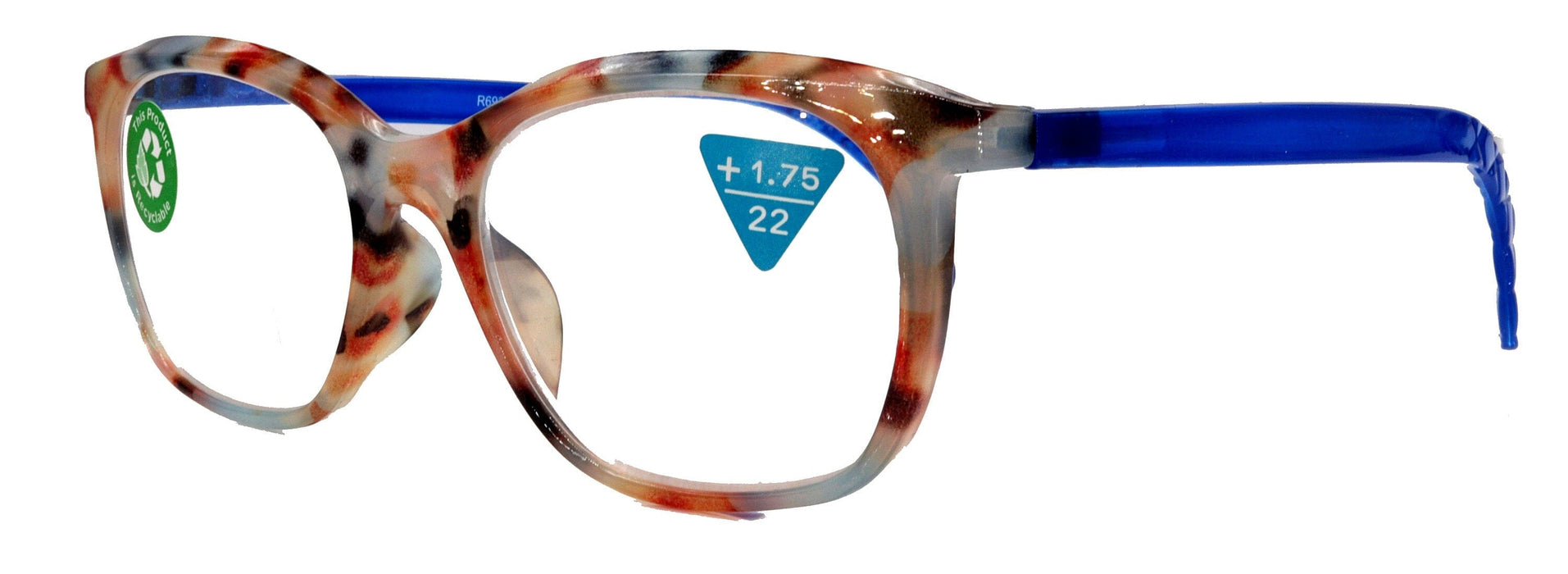 Venus, (Premium) Reading Glasses, High End Readers +1.25..+4 Magnifying glasses, Rectangular. Optical Frame (Tortoise Blue) NY Fifth Avenue.