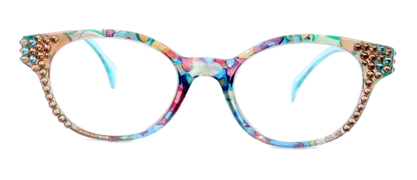 Versailles, (Bling) Reading Glasses 4 women W (Light Colorado, Aquamarine) Genuine European Crystals (Blue, Pink Clear) NY Fifth Avenue