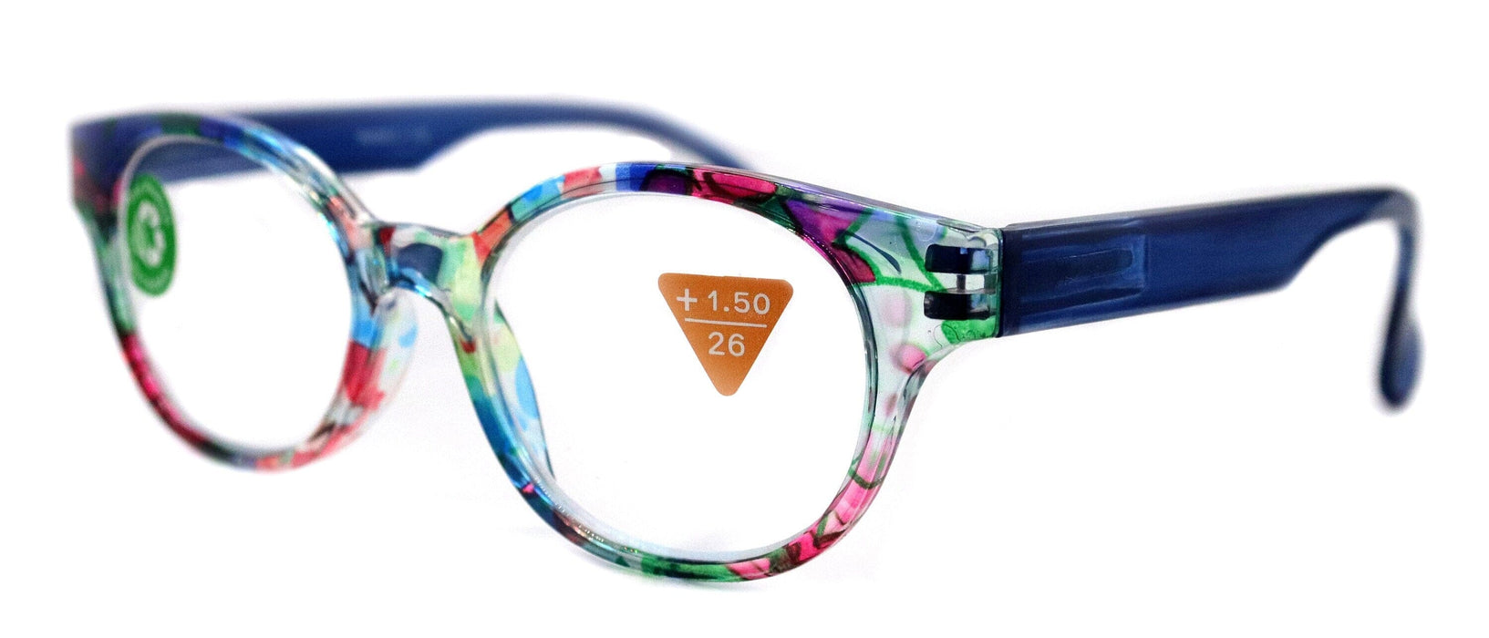 Versailles, (Premium) Reading Glasses High End Readers +1.25 .. +3.00 (Blue, Red Floral) Round Optical Frames. NY Fifth Avenue.