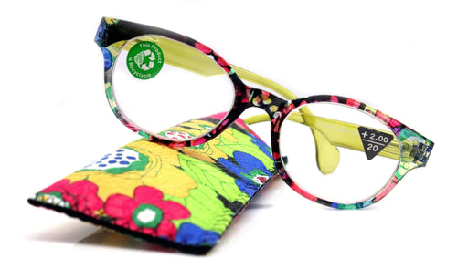 Versailles, (Premium) Reading Glasses High End Readers +1.25 .. +3.00 (Green, Blk, Blue Floral) Round Optical Frames. NY Fifth Avenue.