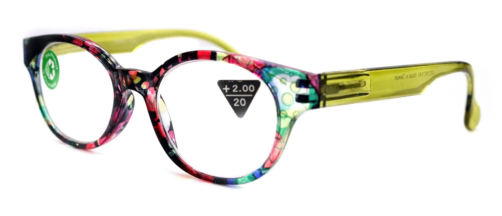 Versailles, (Premium) Reading Glasses High End Readers +1.25 .. +3.00 (Green, Blk, Blue Floral) Round Optical Frames. NY Fifth Avenue.